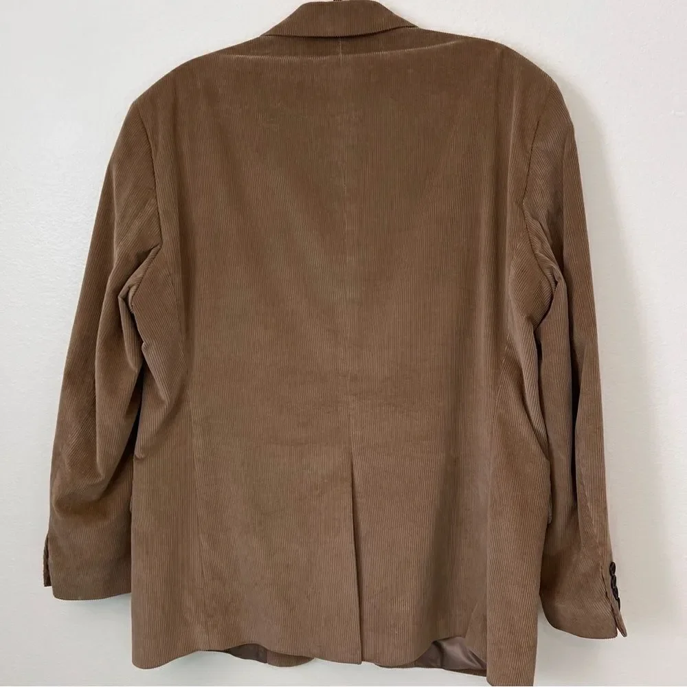 Stafford Mens Corduroy Blazer Jacket Size 44R Tan Academia Retro Lined Vent